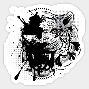 Ornamental Tiger Portrait in BW Sticker